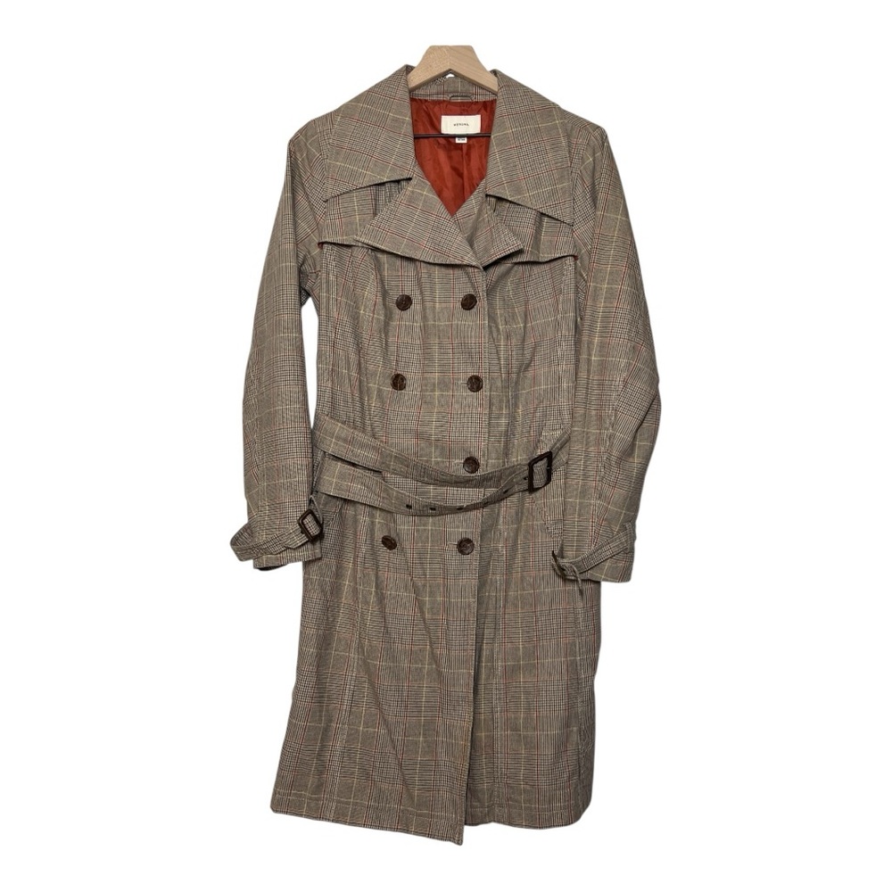 Merona Tan Brown Plaid Tartan Trench Coat Jacket - XL